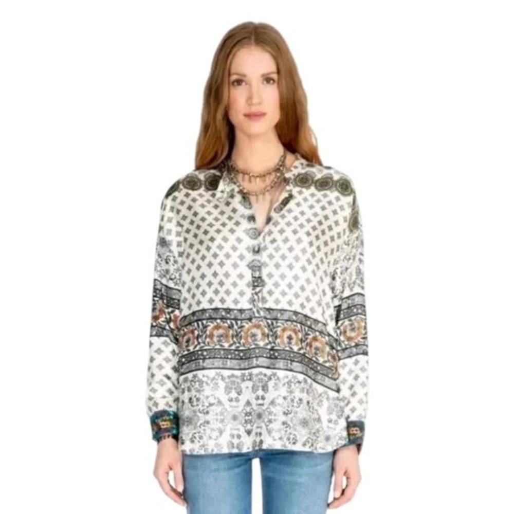 Johnny Was White and Black Patterned Blouse